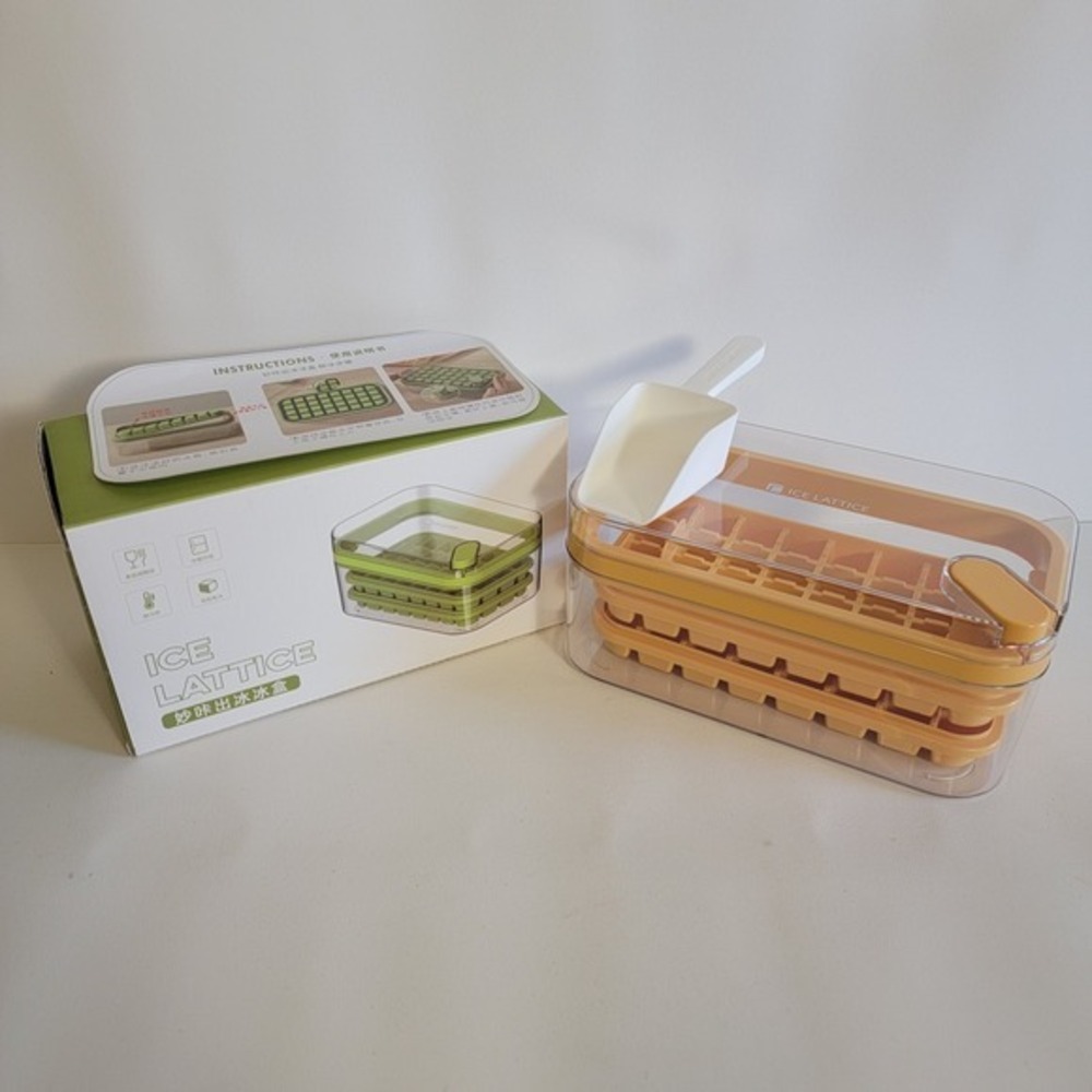 EASY‎ Pop Ice Cube Tray Set w/ Lid Bin & Scoop Square Ice Cube Molds